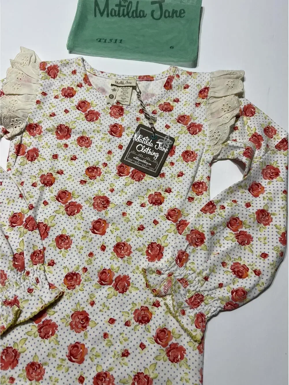 Matilda Jane Girls Floral Long Sleeve Top with Lace Ruffle 6